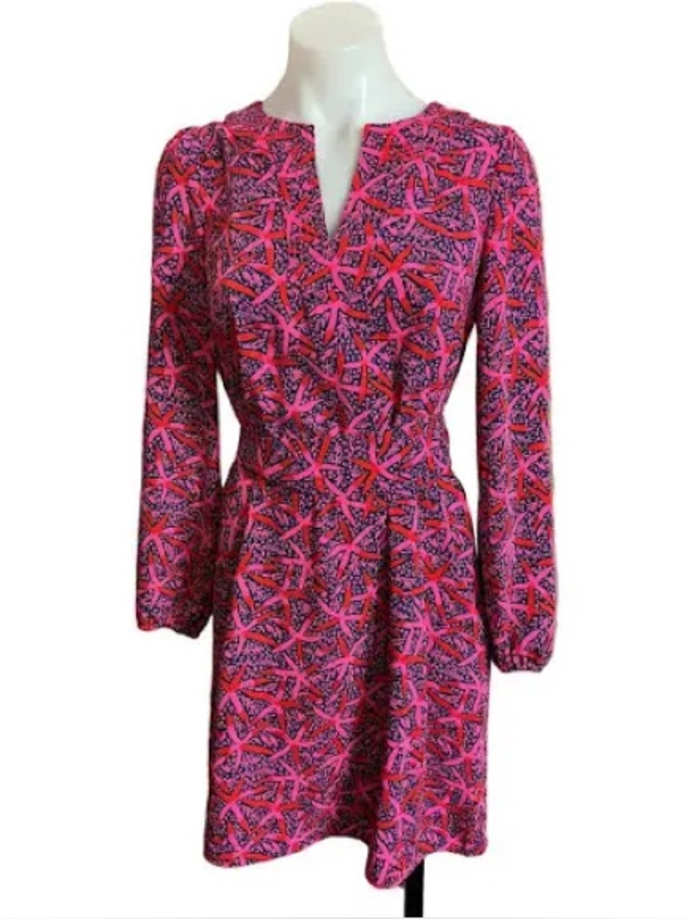 💙🩷 Lilly Pulitzer Belted Long Sleeve Olivine Dress Passion Fruit Pink Star.